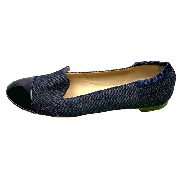 AGL Atilio Giusti Leombruni Denim with  Patent Leather Cap Toe Flats - Picture 6 of 9